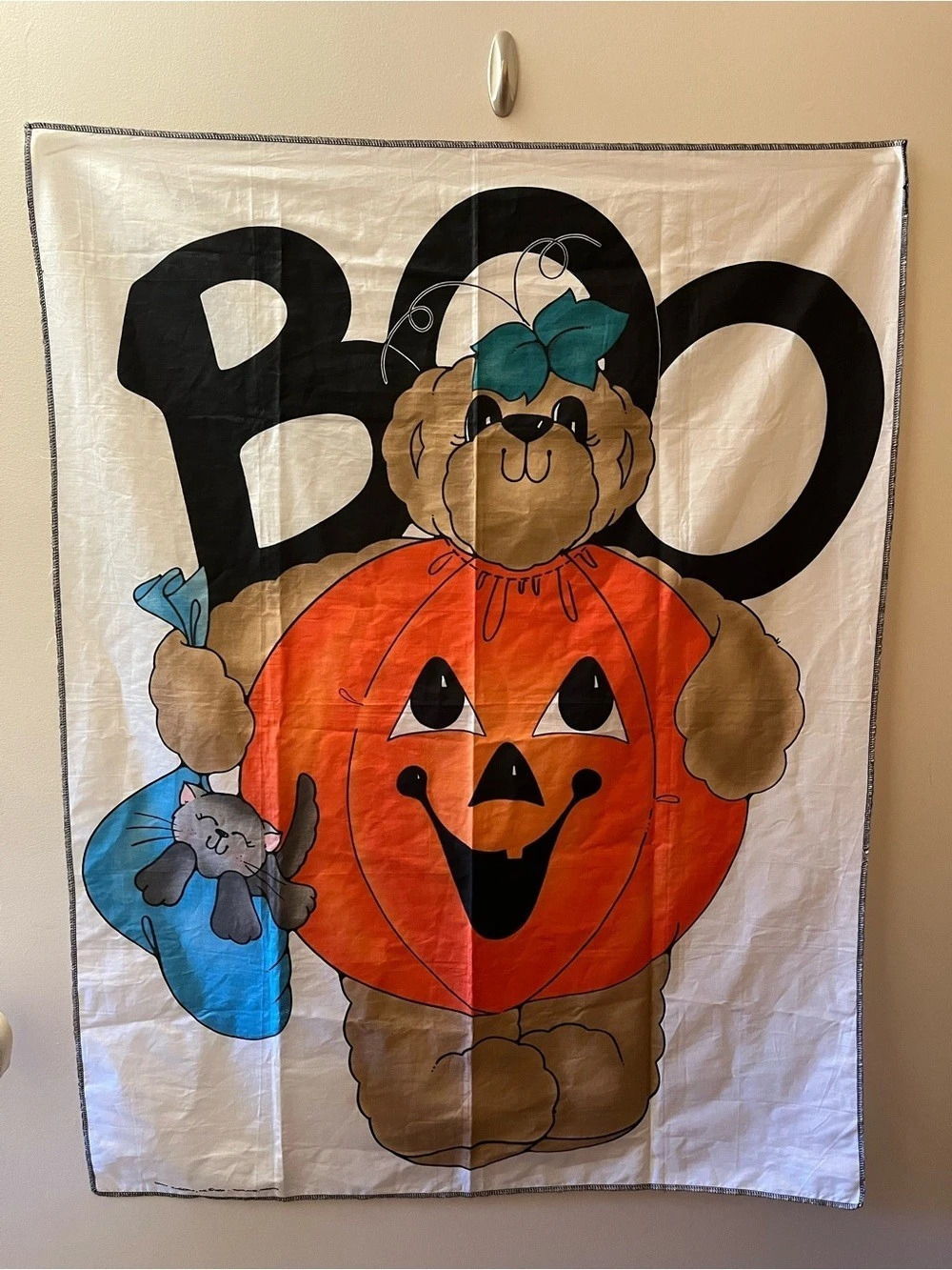 Vintage Halloween Pumpkin Bear wall hanging
